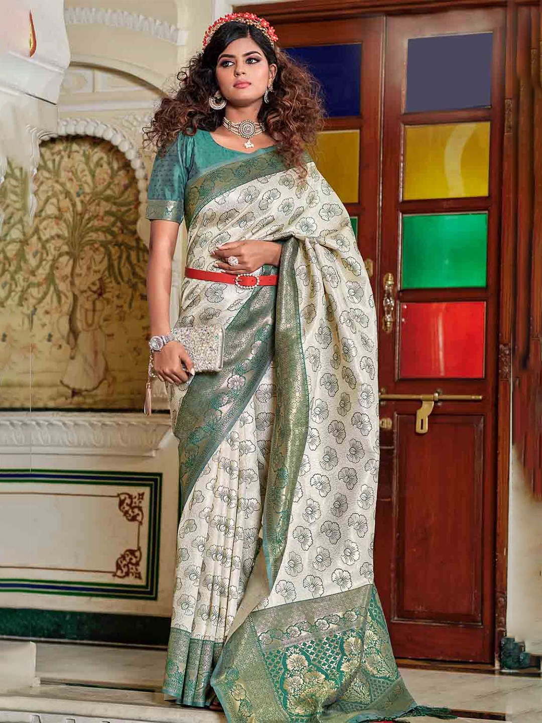 

FASHION STROM Woven Design Silk Blend Designer Banarasi Saree, White