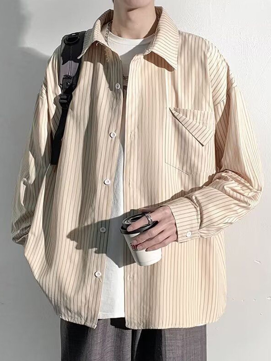 

StyleCast Men Horizontal Stripes Opaque Striped Casual Shirt, Beige