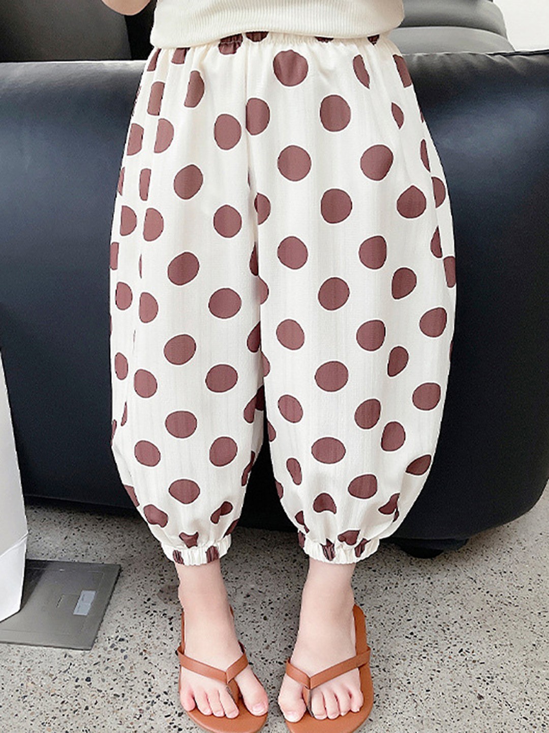 

LULU & SKY Girls Printed Tapered Fit High-Rise Joggers Trousers, Brown