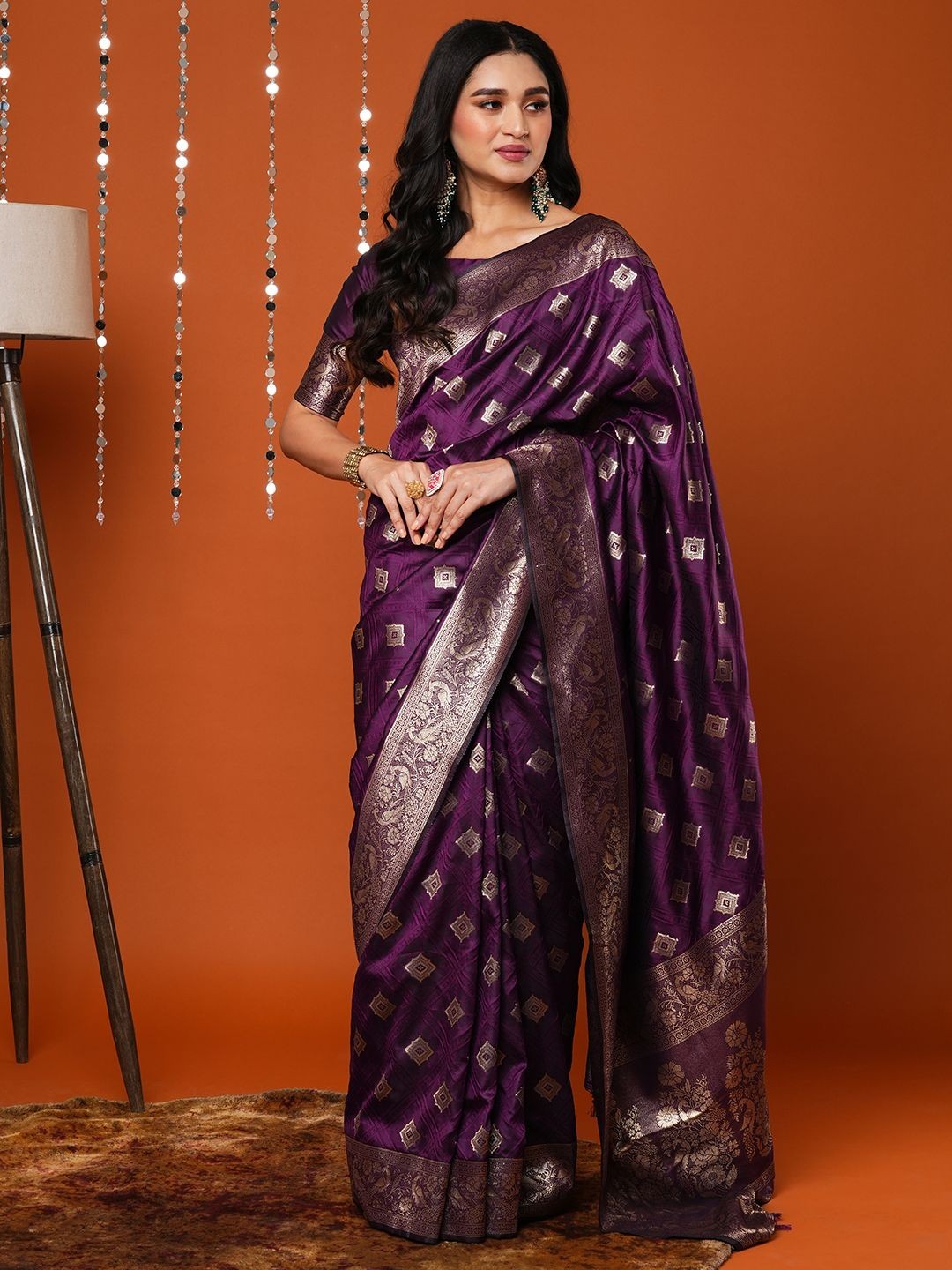 

Mitera Ethnic Motifs Silk Blend Banarasi Saree, Purple