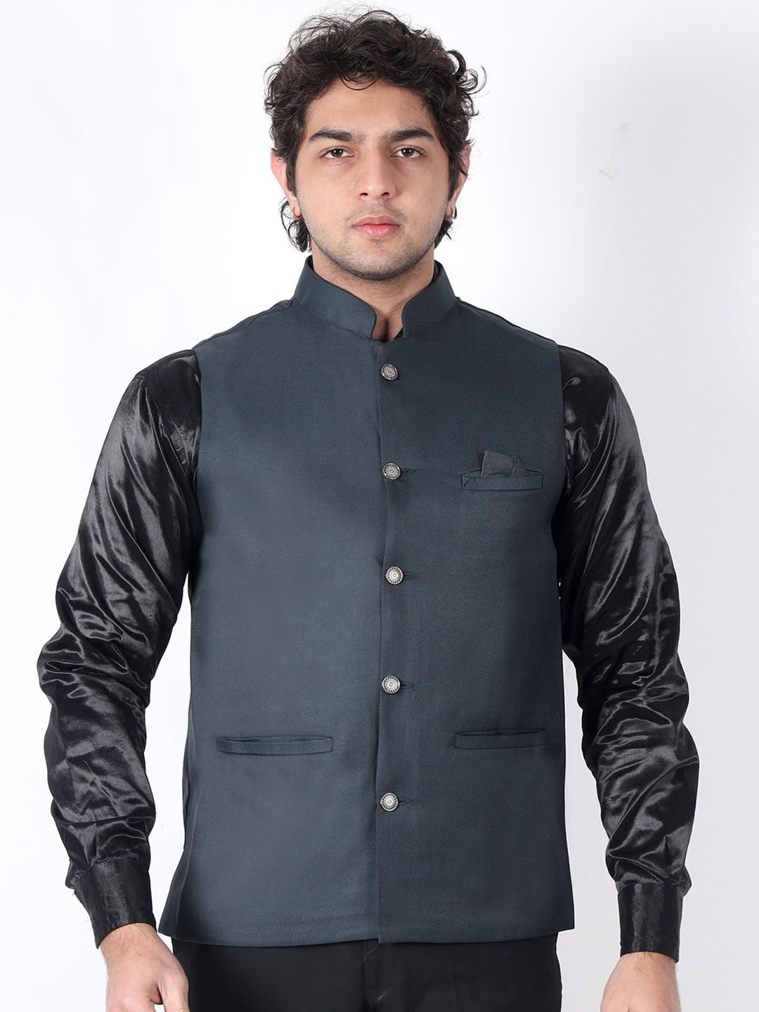 

BUZZIC FASHION UNLIMITED Mandarin Collar Nehru Jacket, Green