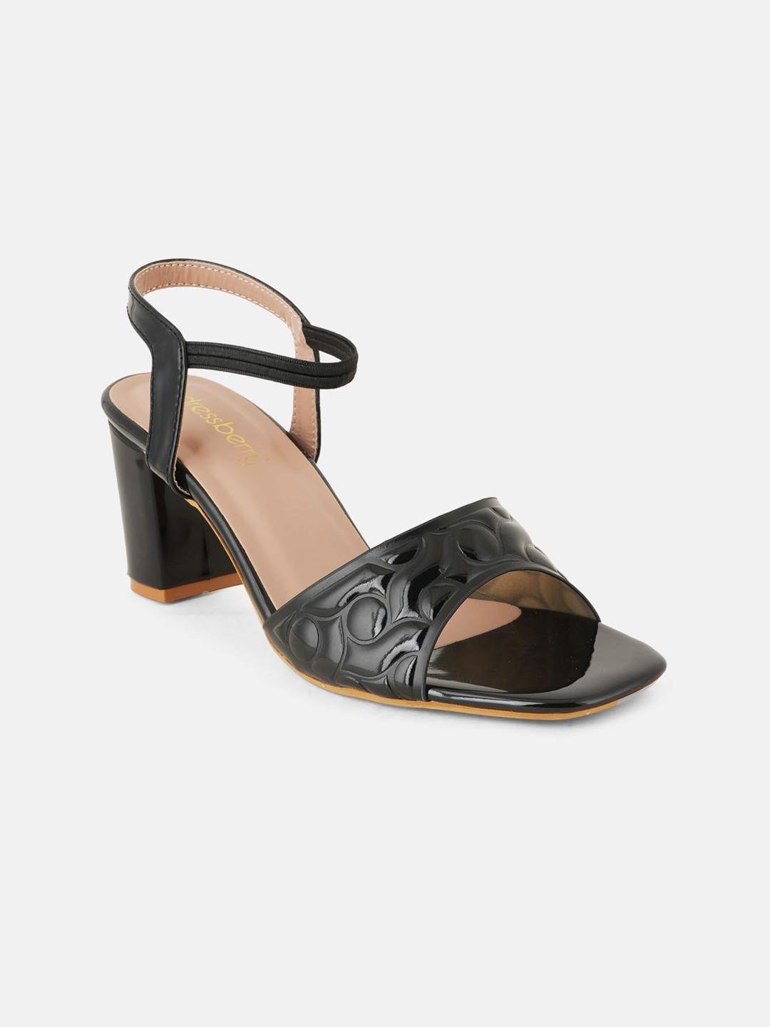 

DressBerry Textured Party Block Sandals, Black