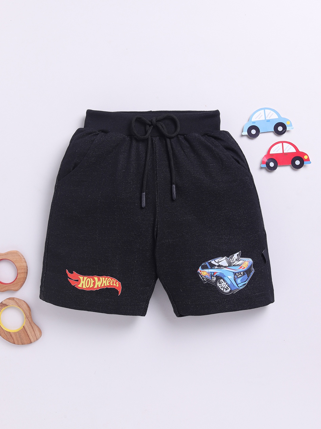 

YK X Minute Mirth Boys Hot Wheels Printed Cotton Shorts, Black