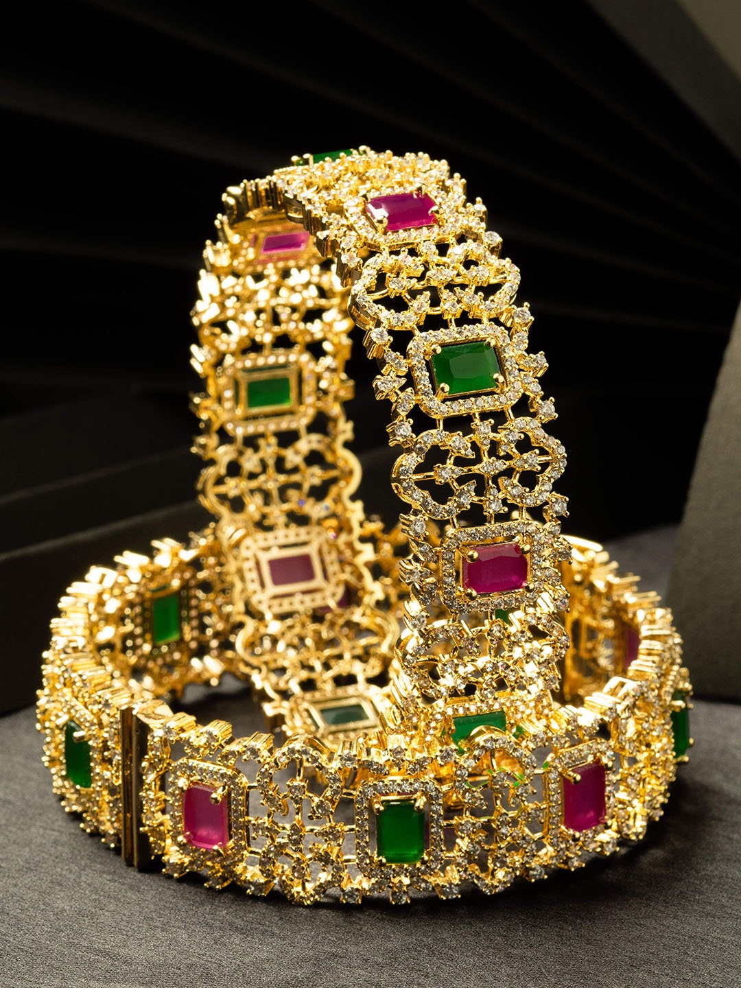 

Zevarly Set Of 2 Gold-Plated American Diamond Studded Bangles