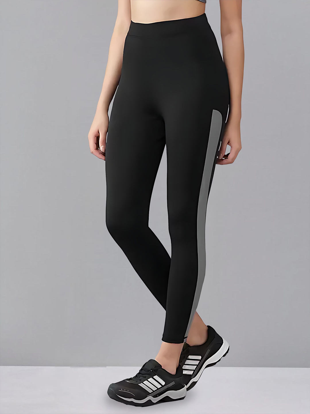 

DTR FASHION Colorblocked Mid-Rise Ankle-Length Gym Tights, Black