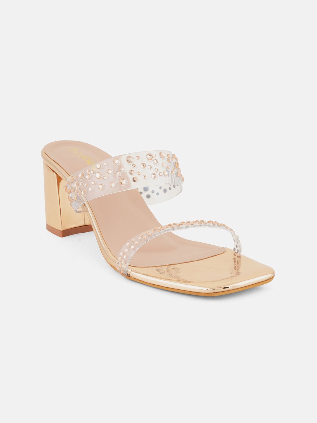 

DressBerry Party Block Sandals with Tassels, Rose gold