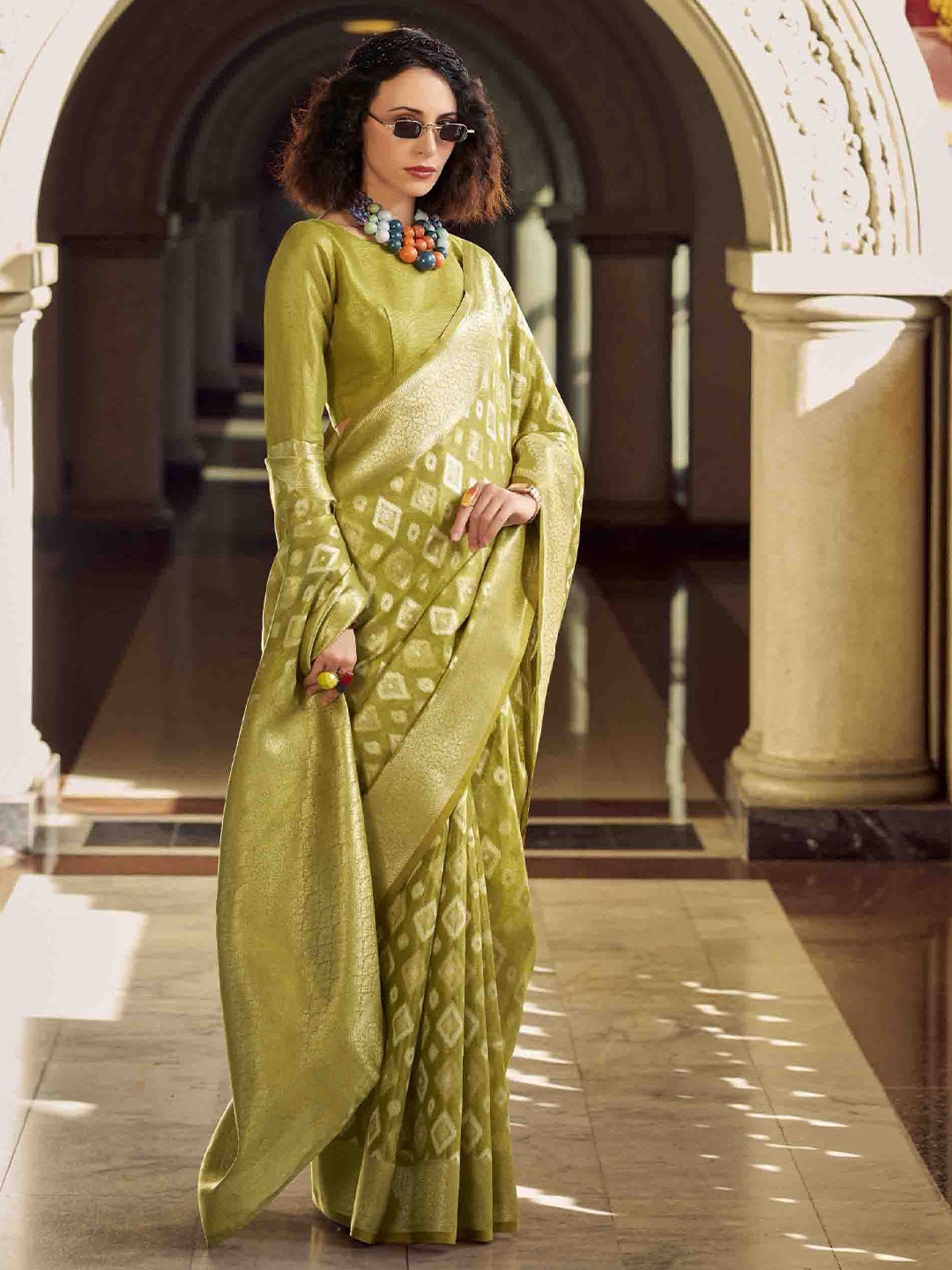 

DIVASTRI Woven Design Zari Tissue Ikat Saree, Lime green