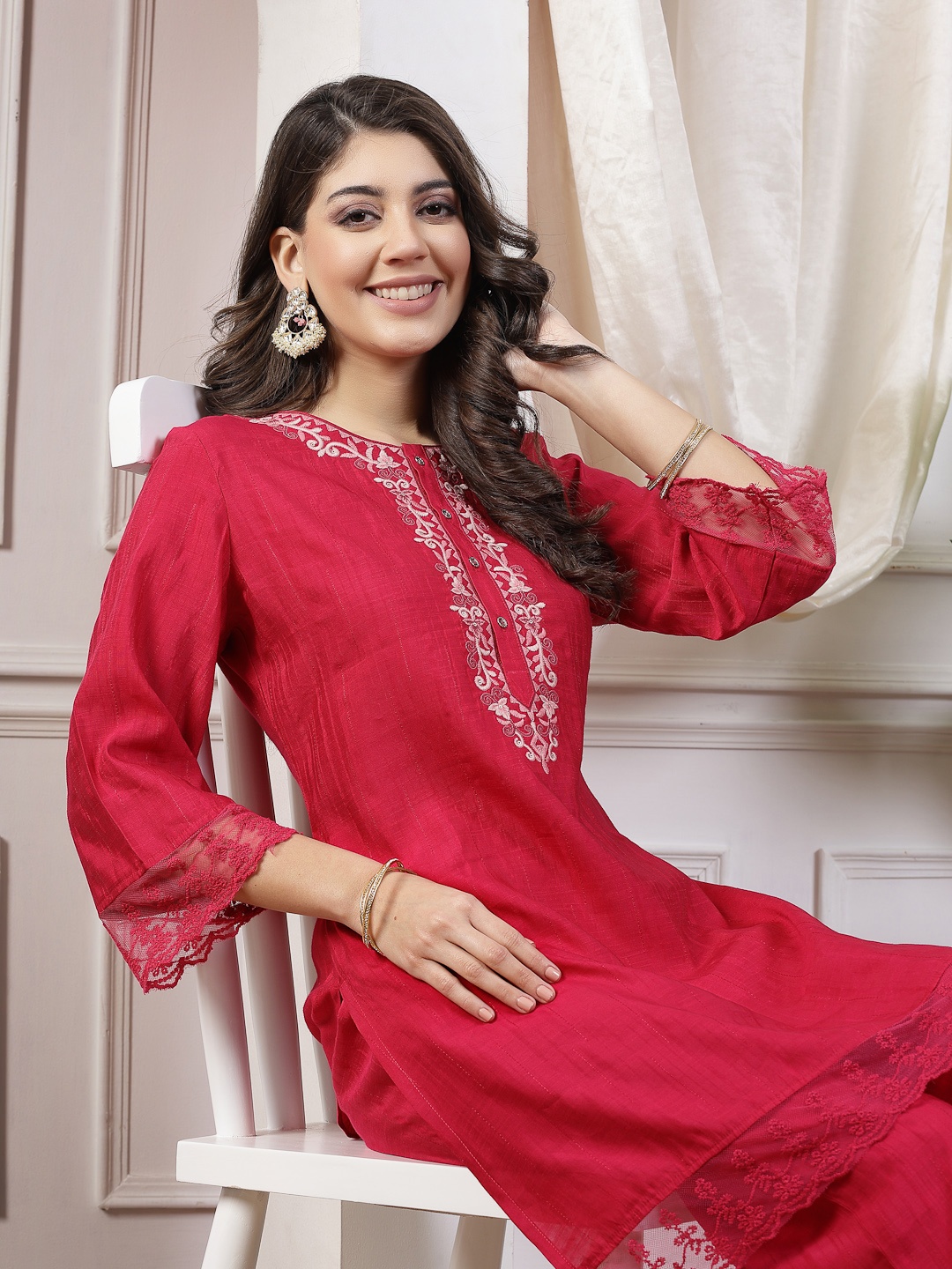 

Nayam By Lakshita Women Regular Kurta with Palazzos &, Fuchsia