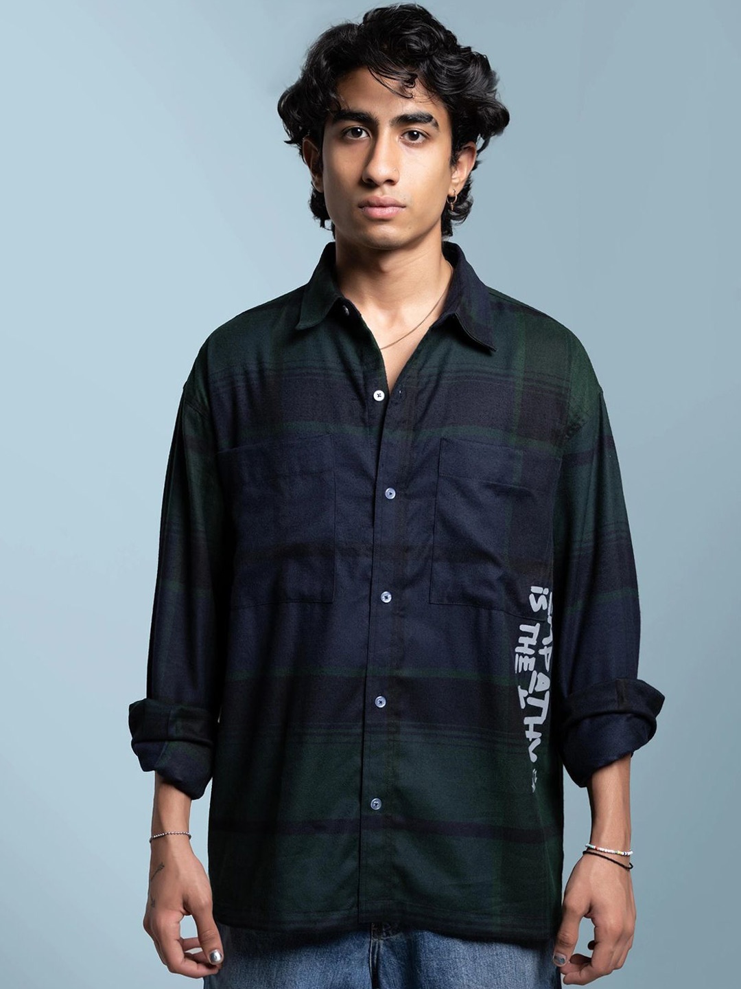 

Altstreetz Men Relaxed Opaque Checked Semiformal Shirt, Navy blue