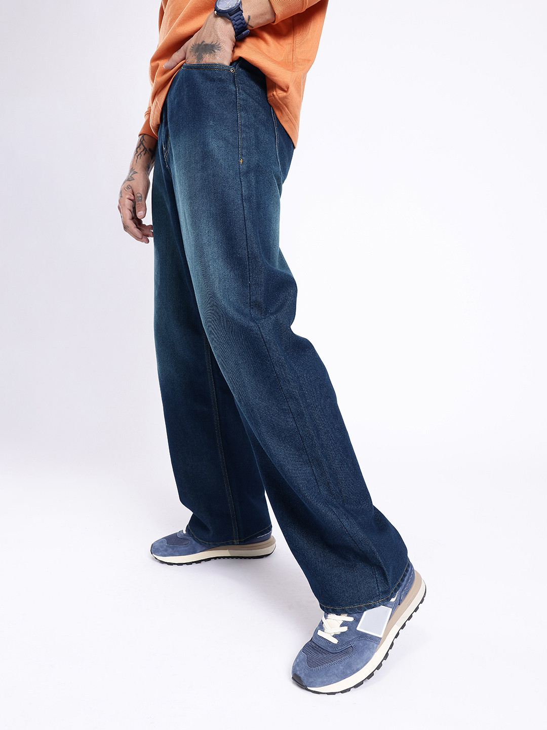 

glitchez Men Street Cool Wide Leg Light Fade Jeans, Blue