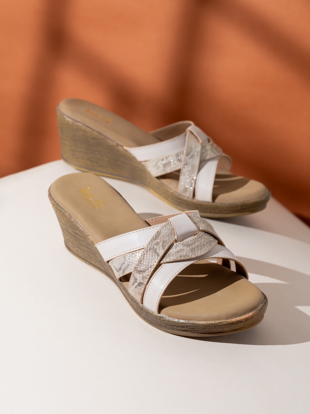 

Inc 5 Striped Party Wedge Sandals, Cream