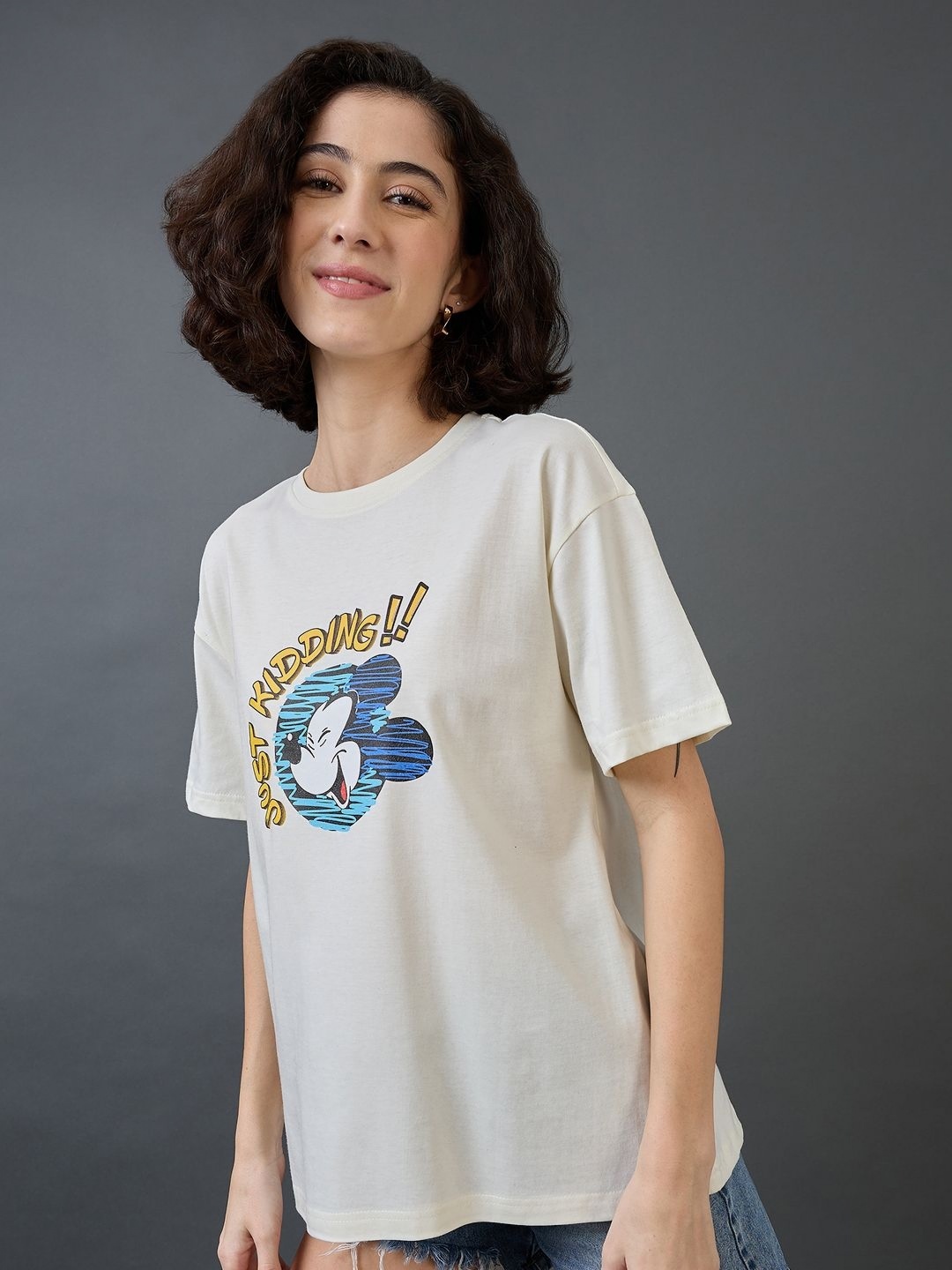 

Kook N Keech Disney Women Printed Applique T-shirt, Off white