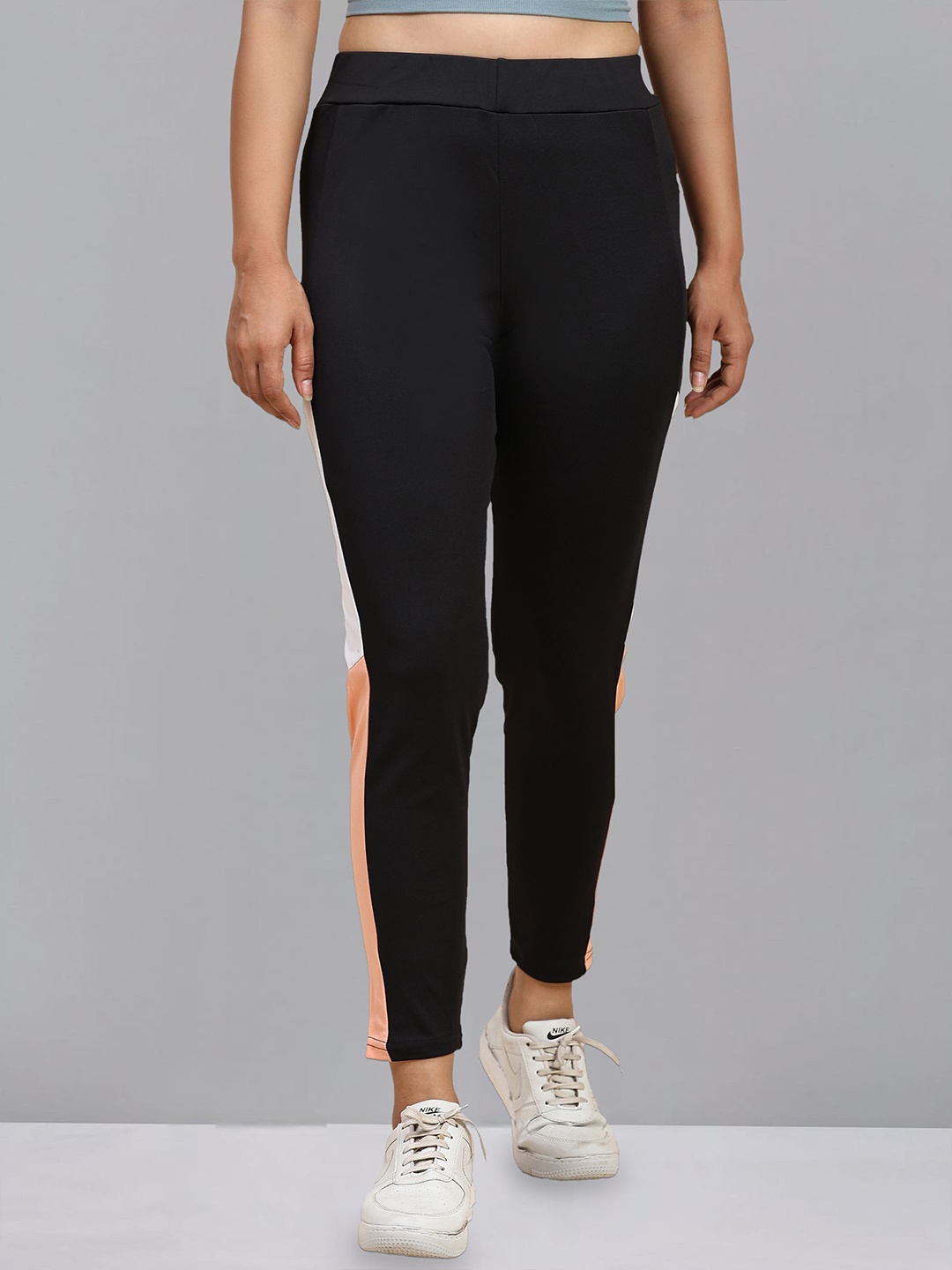 

DTR FASHION Colorblocked Mid-Rise Ankle-Length Gym Tights, Black