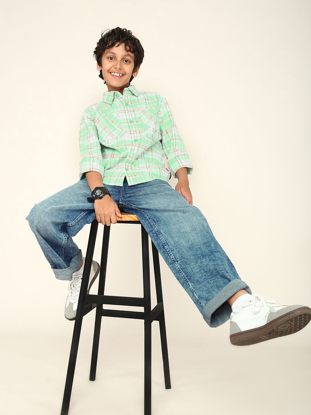 

BONKIDS Boys Classic Opaque Printed Casual Shirt, Green