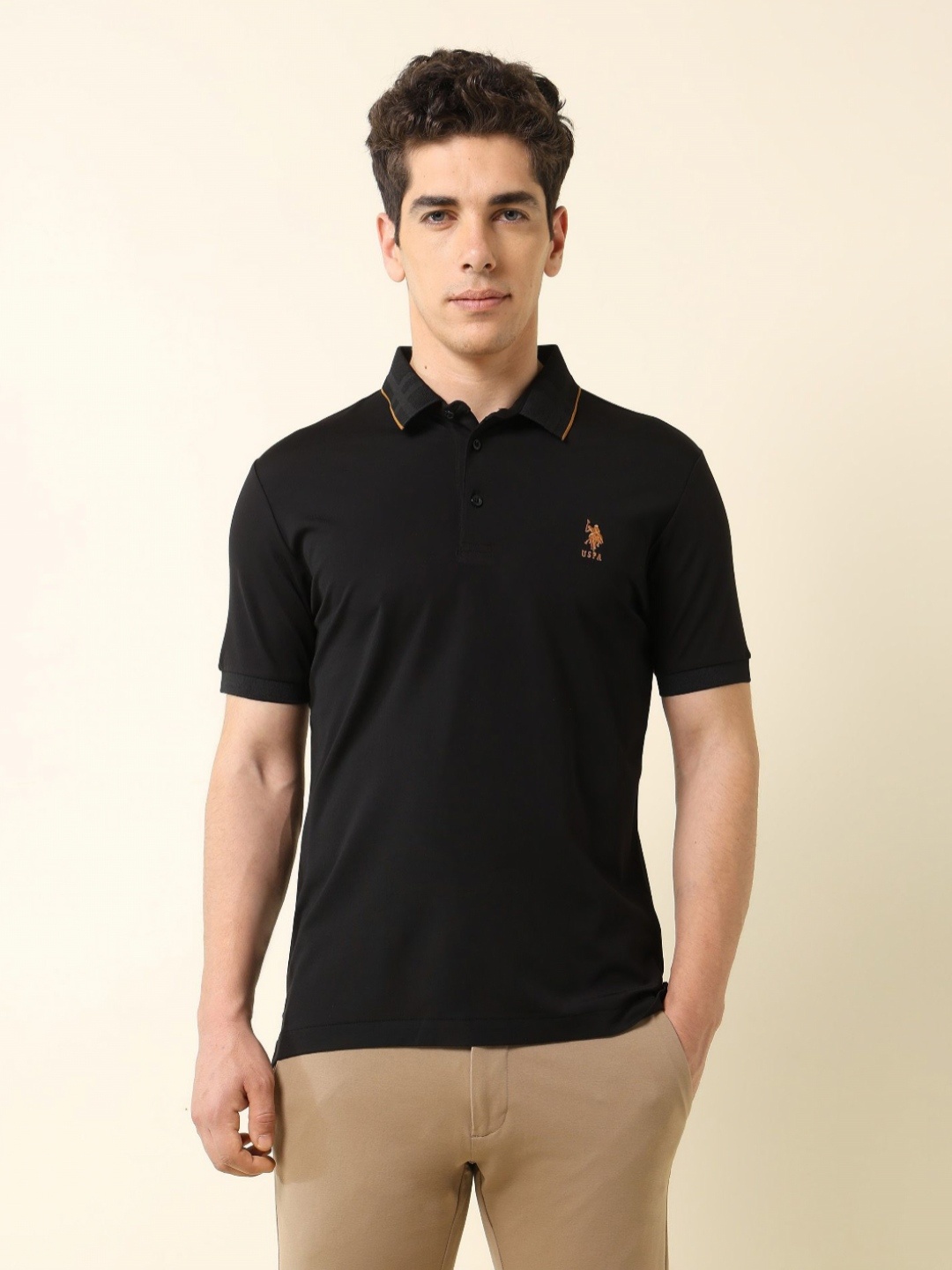 

U.S. Polo Assn. Men Polo Collar Slim Fit T-shirt, Black