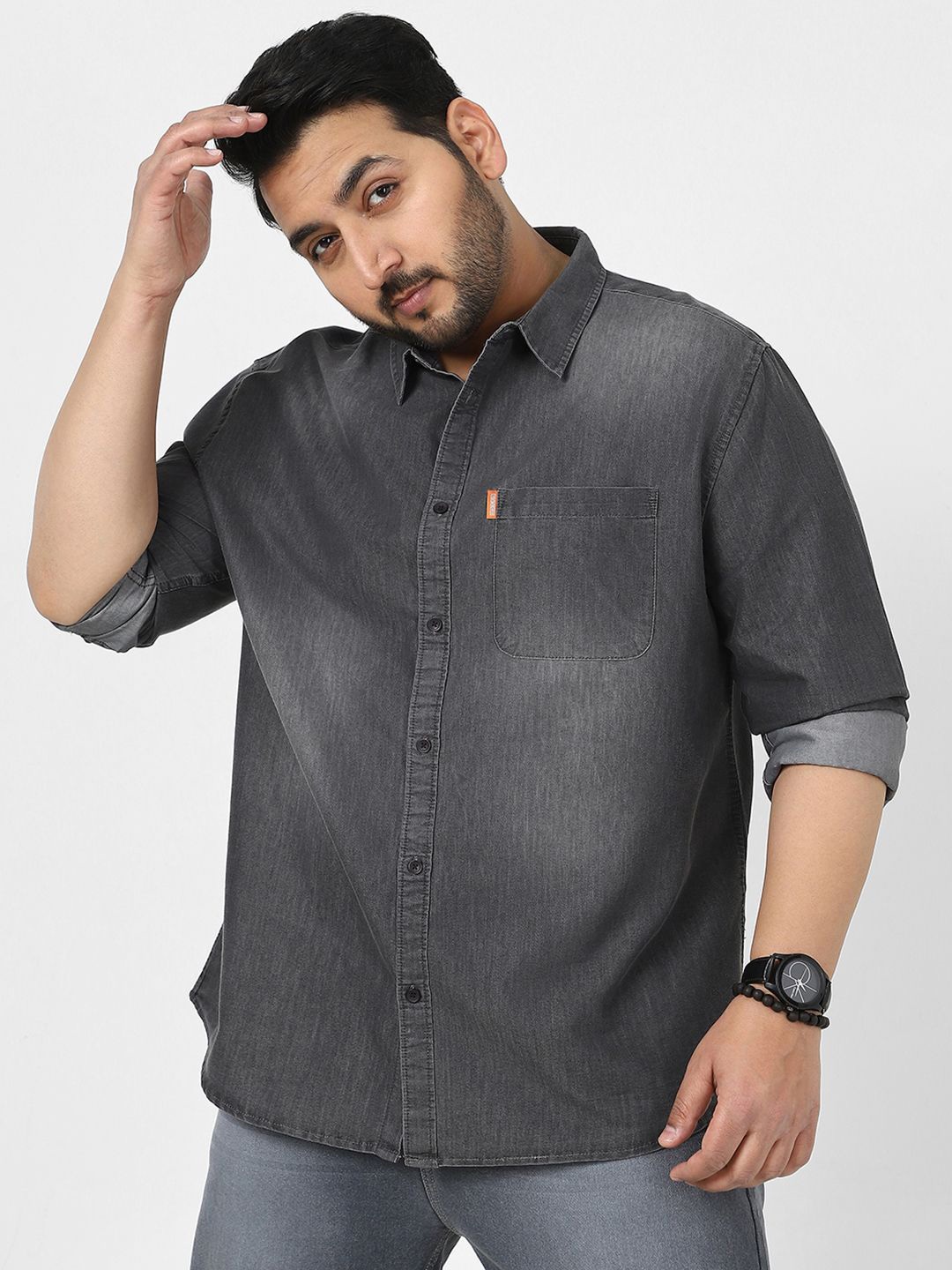 

Urbano Plus Men Full Sleeve Regular Fit Casual Denim Shirt, Grey