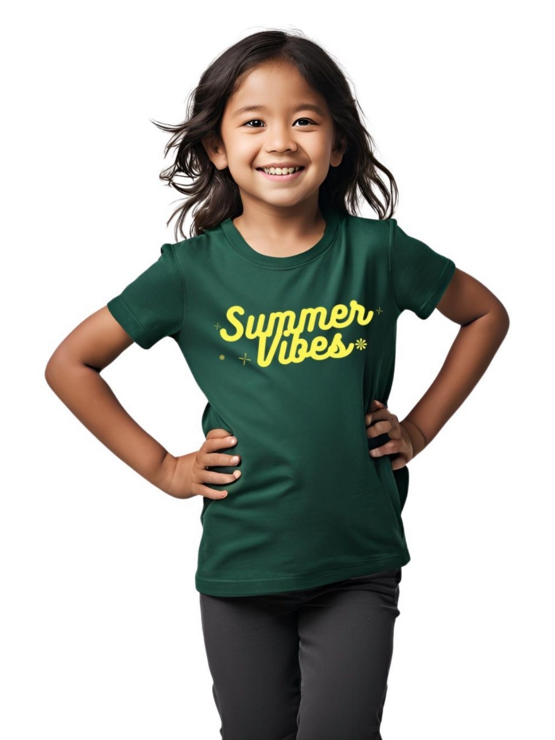 

BAESD Girls Printed Applique T-shirt, Green