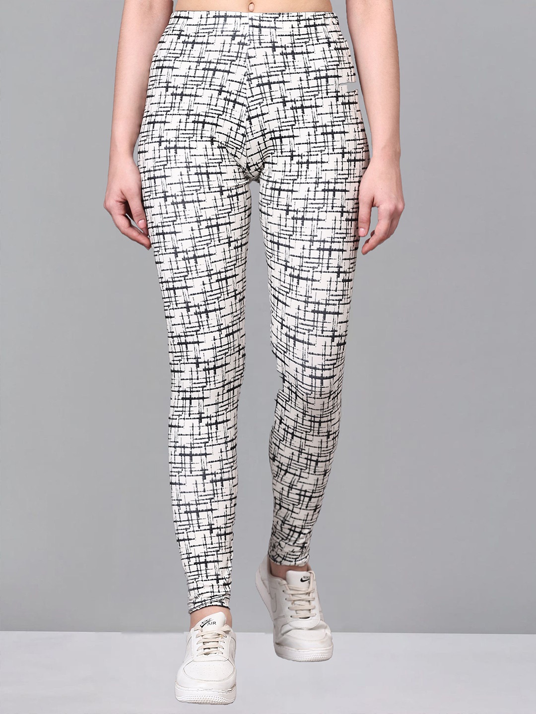 

DTR FASHION Printed Mid-Rise Ankle-Length Gym Tights, White