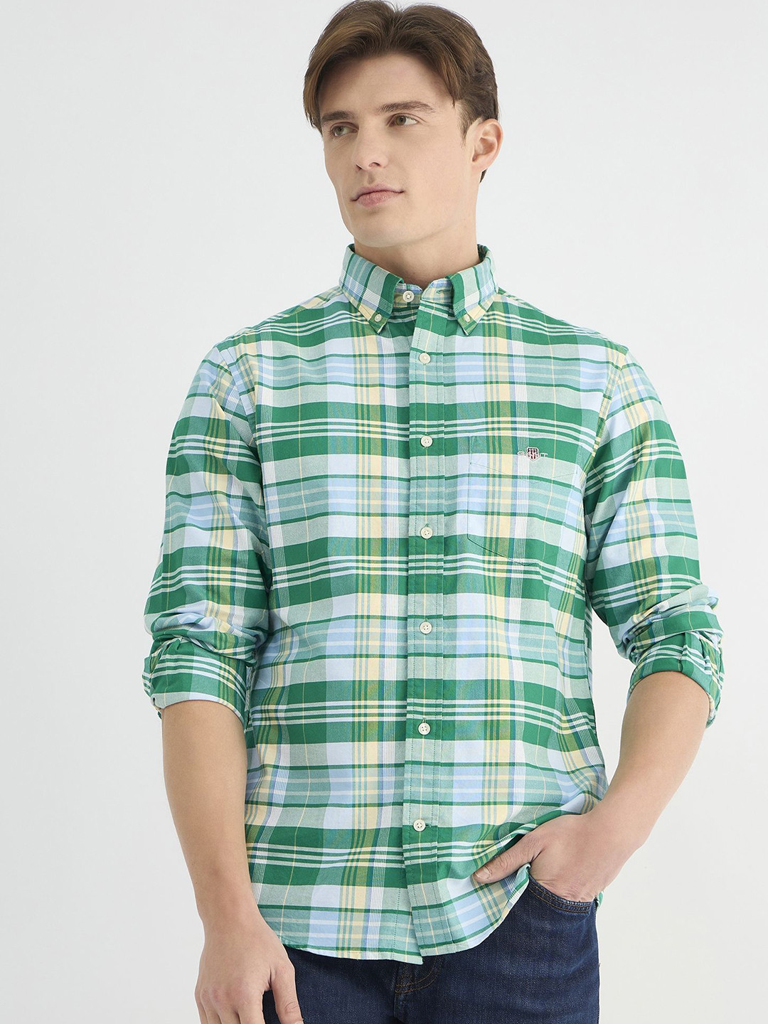 

GANT Men Button-Down Classic Oxford Check Cotton Casual Shirt, Green