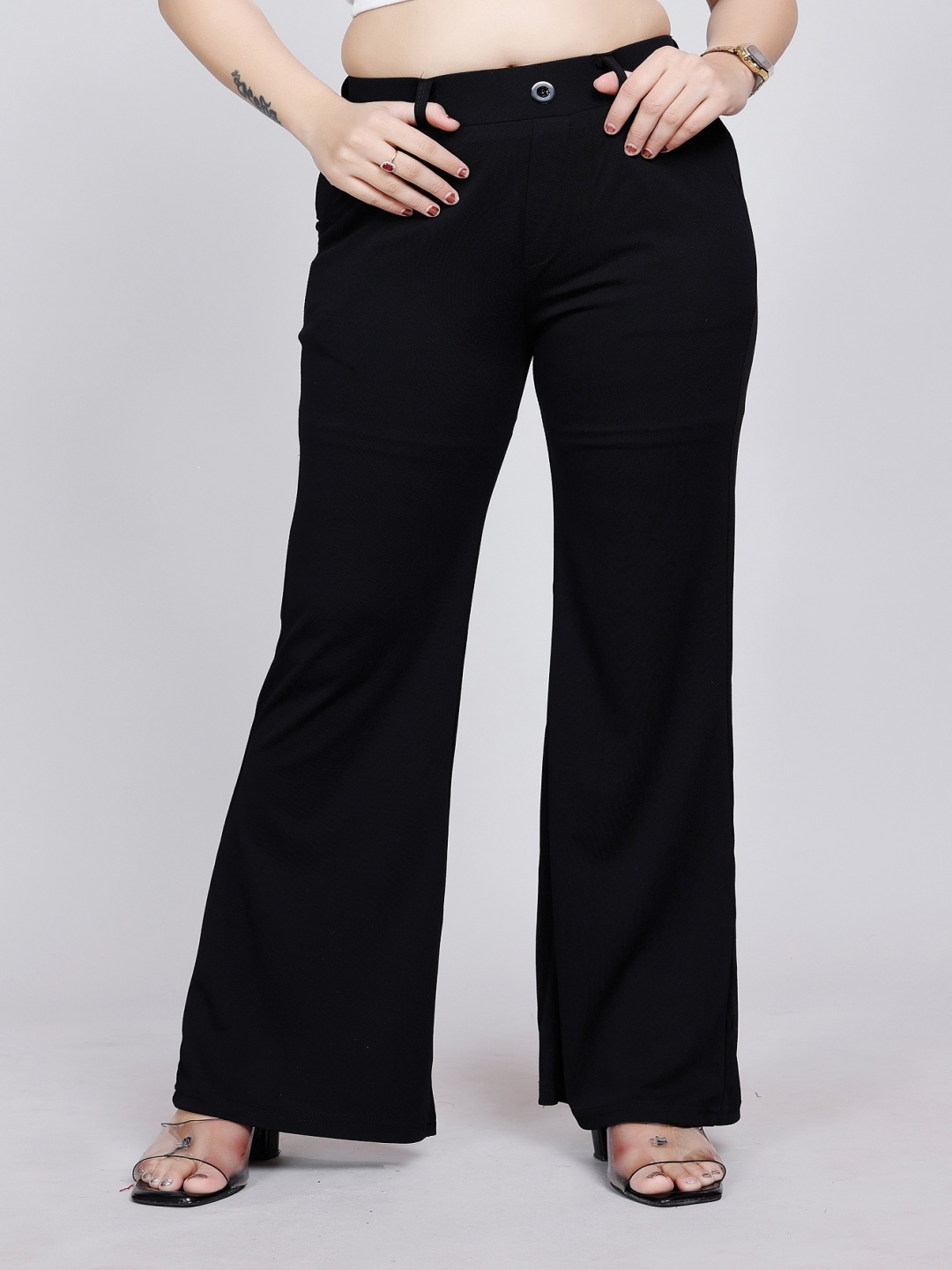 

NU CLOTHS Women Relaxed Straight Leg High-Rise Trousers, Black