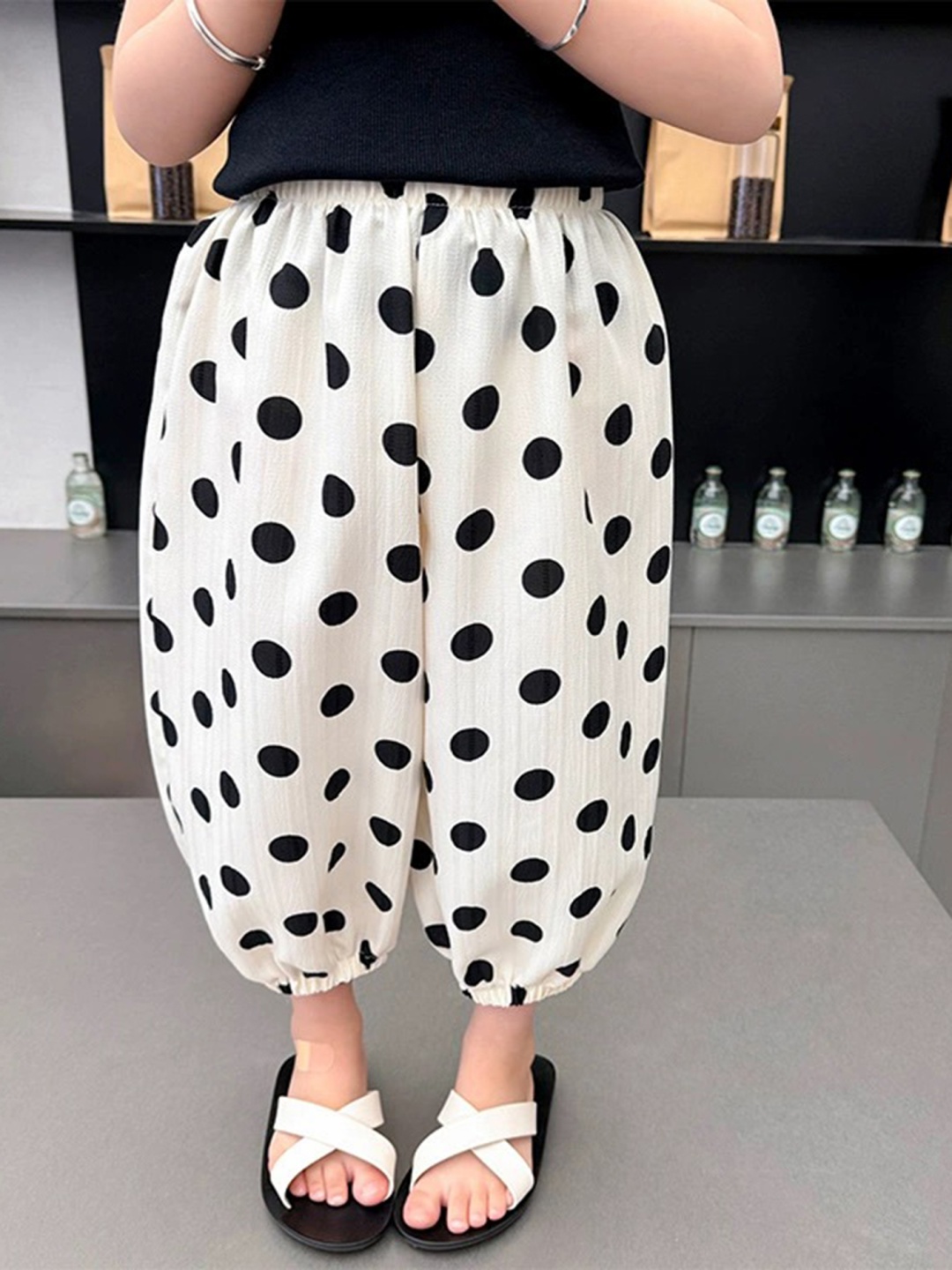 

LULU & SKY Girls Polka Dot Printed Loose Fit Pleated Trousers, White