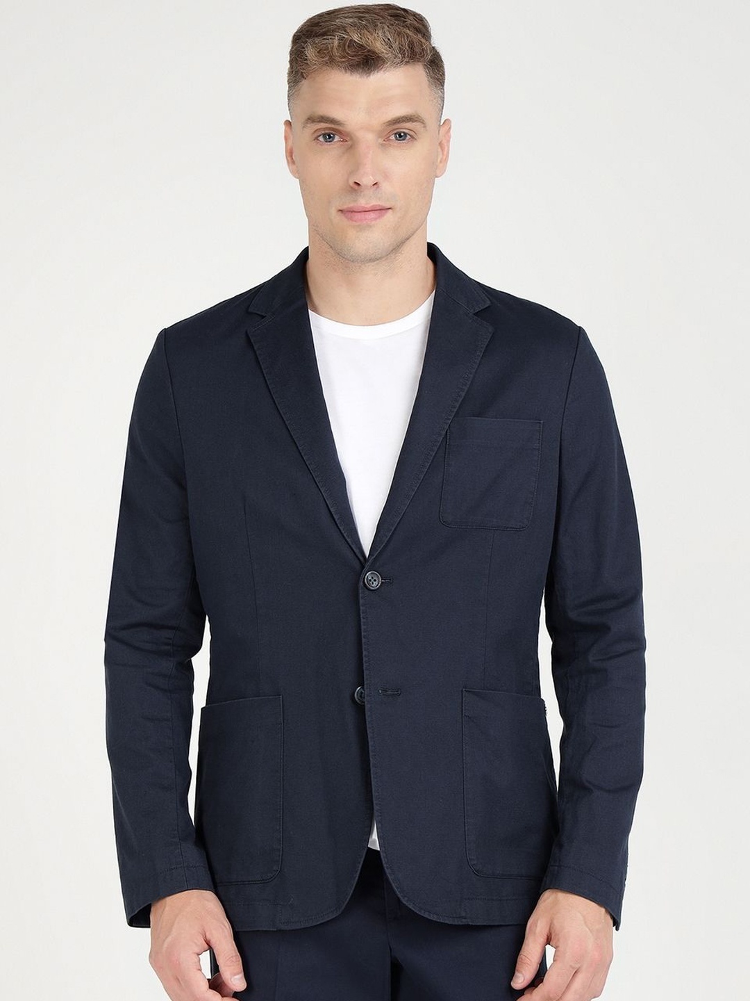 

Guess Lapel Collar Single-Breasted Cotton Tyron Blazer, Blue