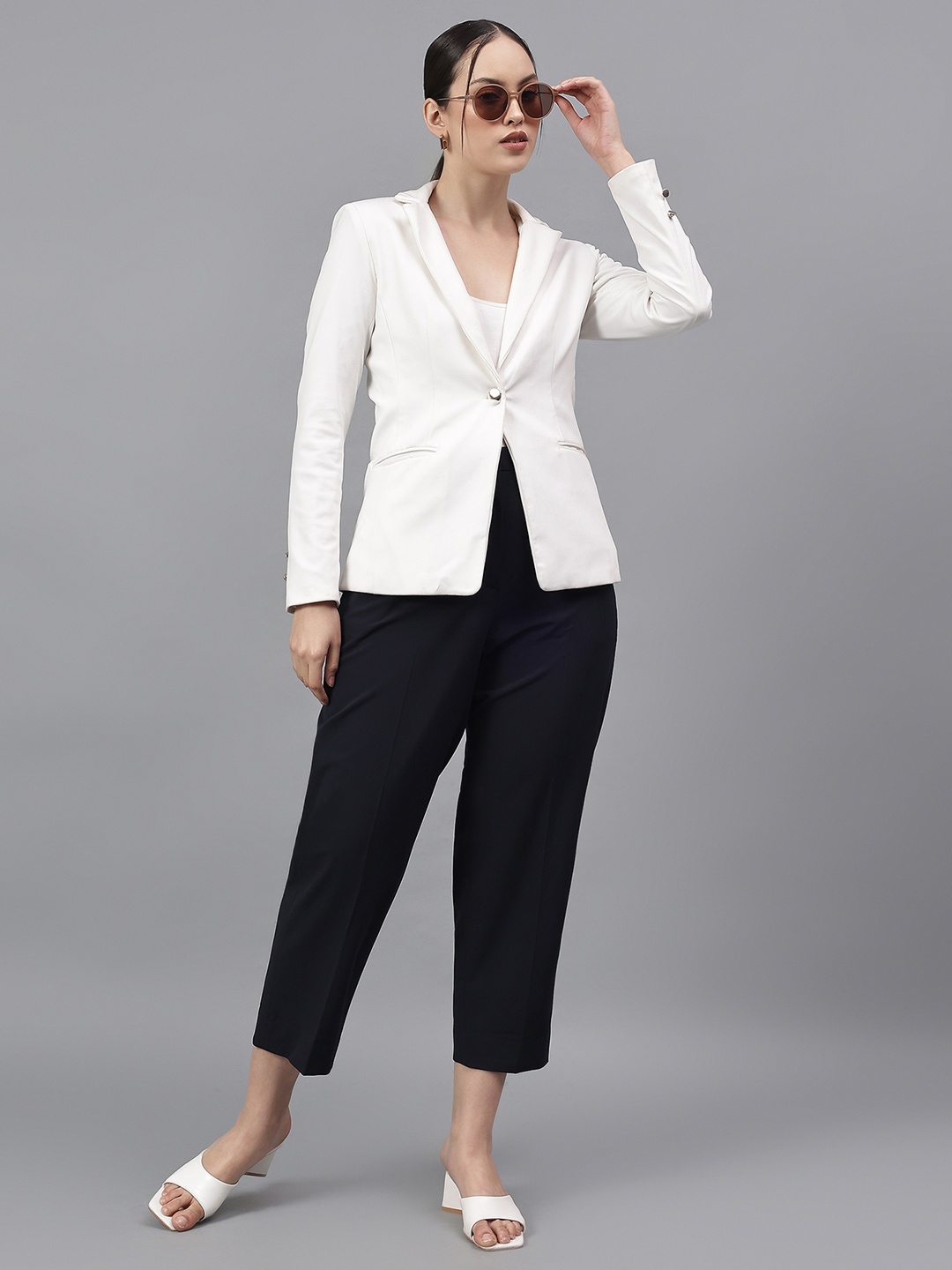

Cantabil Women Original High-Rise Trousers, Navy blue