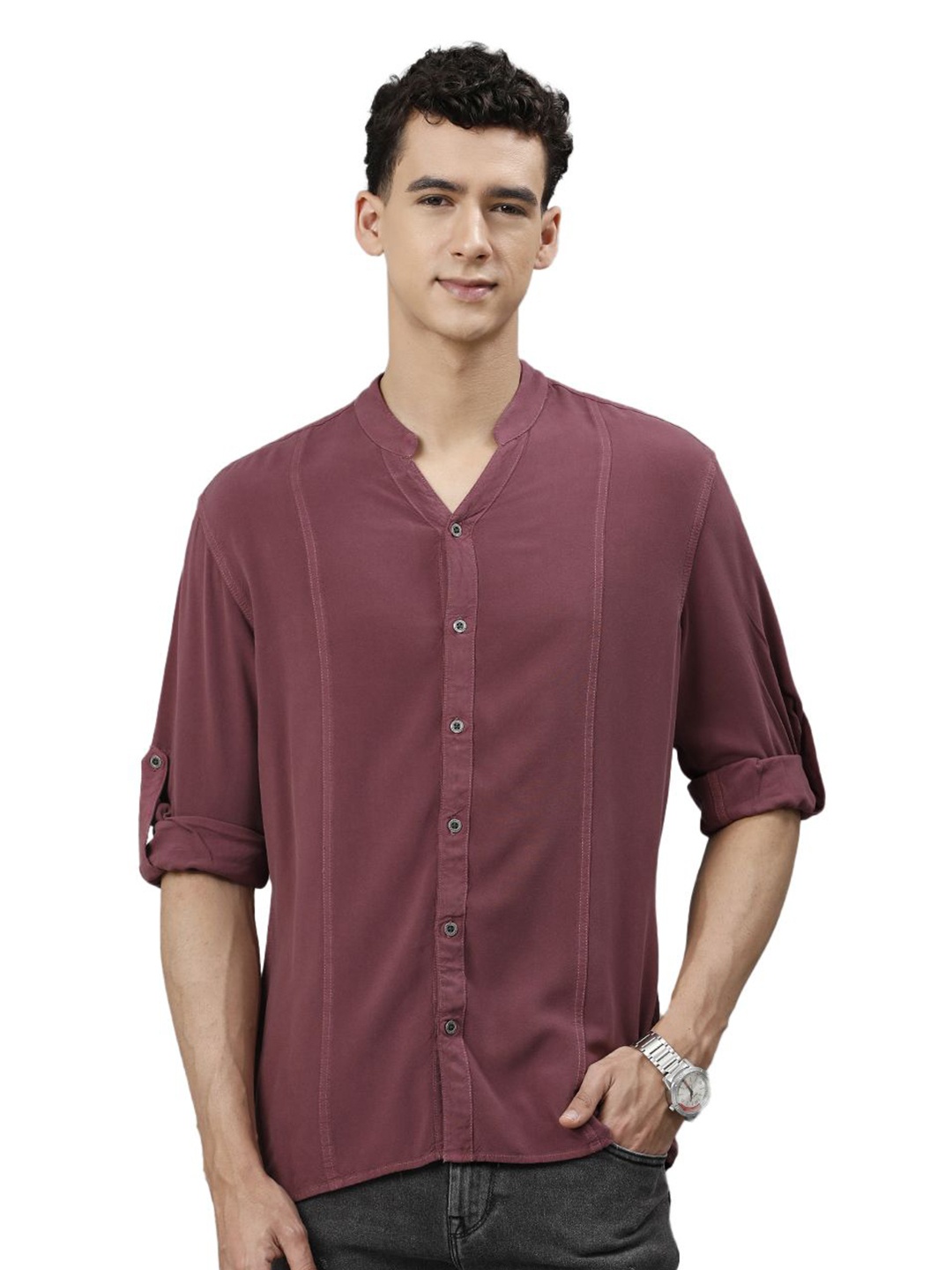 

IDENTITI Men Slim Fit Opaque Casual Shirt, Maroon