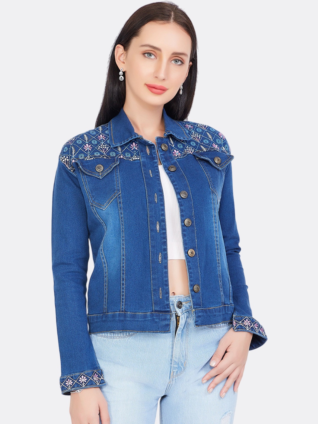 

CEFALU Women Denim Jacket with Embroidered, Blue