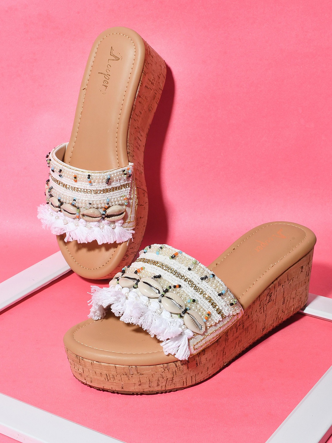 

Looper Women Embellished Shell Boho Platform Sandal, White