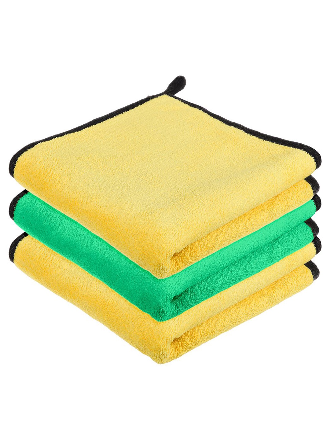 

Kuber Industries Pack Of 3 Yellow 400 GSM Microfiber Cleaning Cloth With Hanging Loop