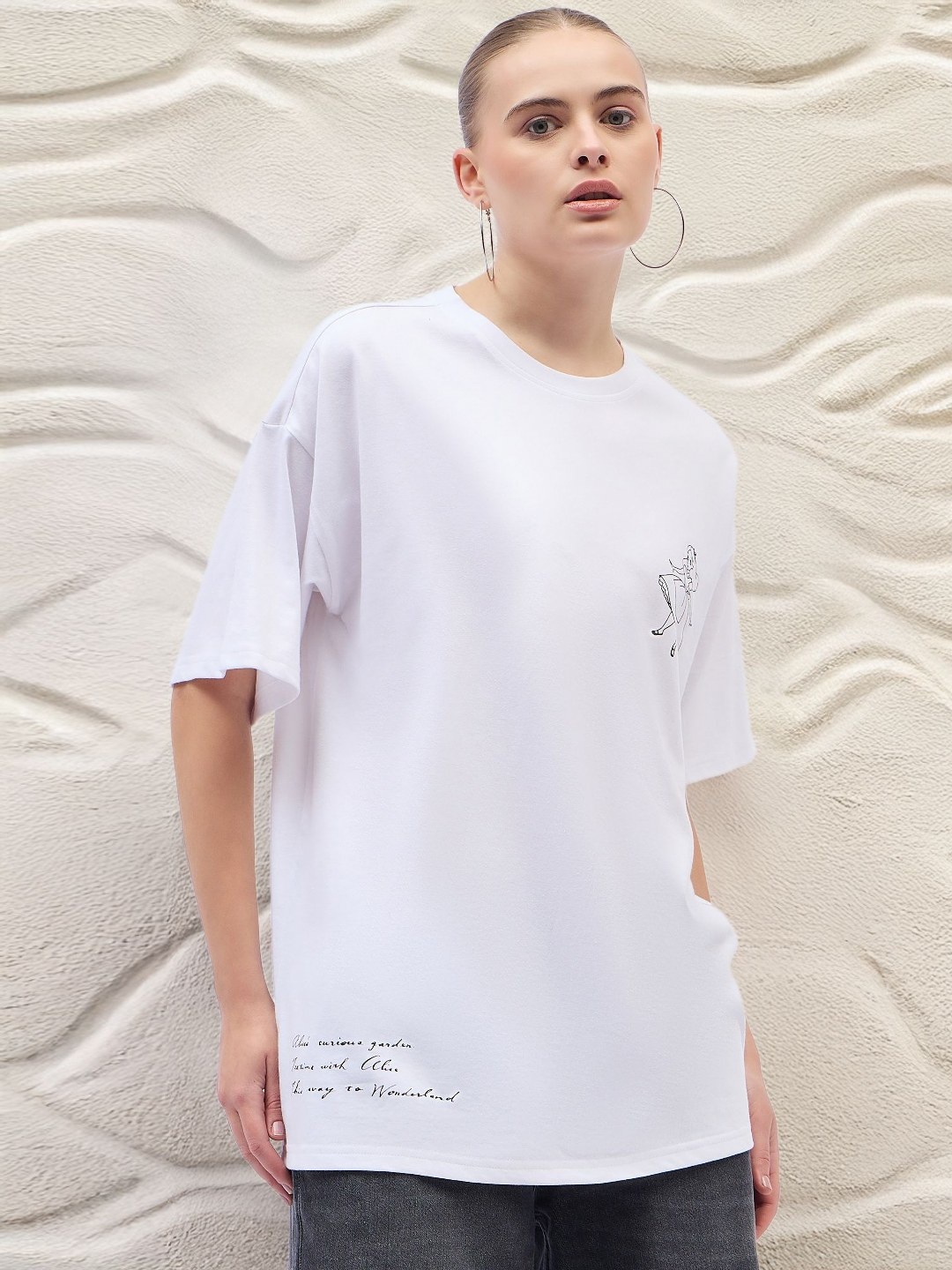 

DressBerry Women Printed Drop-Shoulder Sleeves T-shirt, White