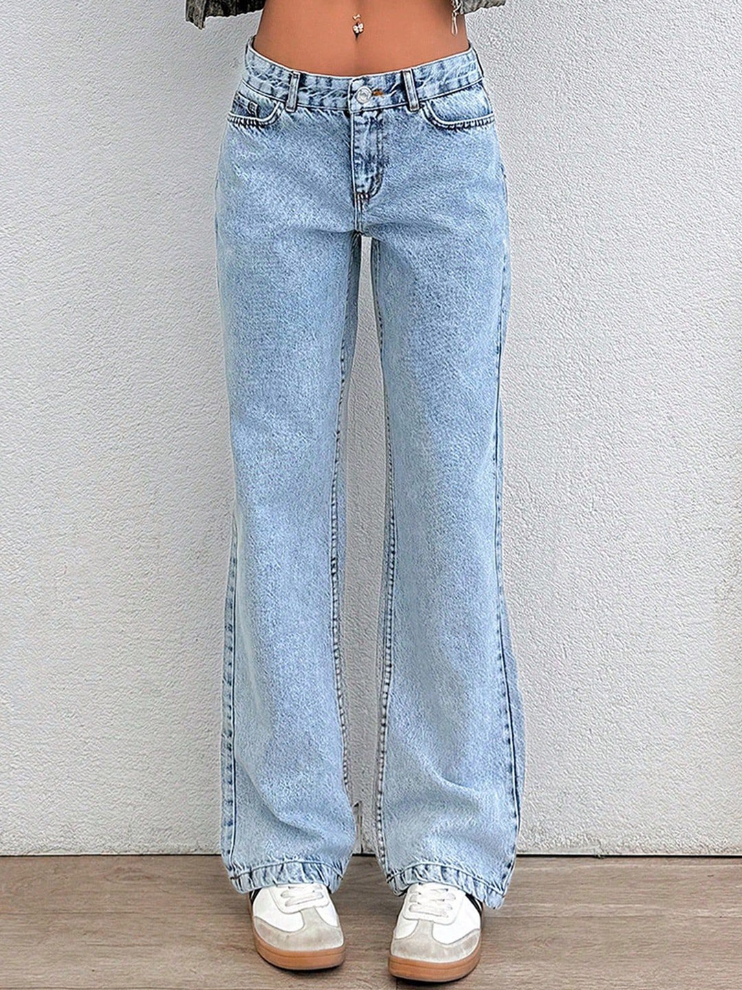 

DressBerry Women Comfort Straight Fit High-Rise Light Fade Acid Wash Stretchable Jeans, Blue