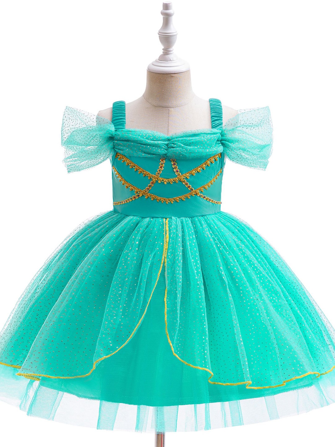 

StyleCast x Revolte Puff Sleeve Net A-Line Dress, Green