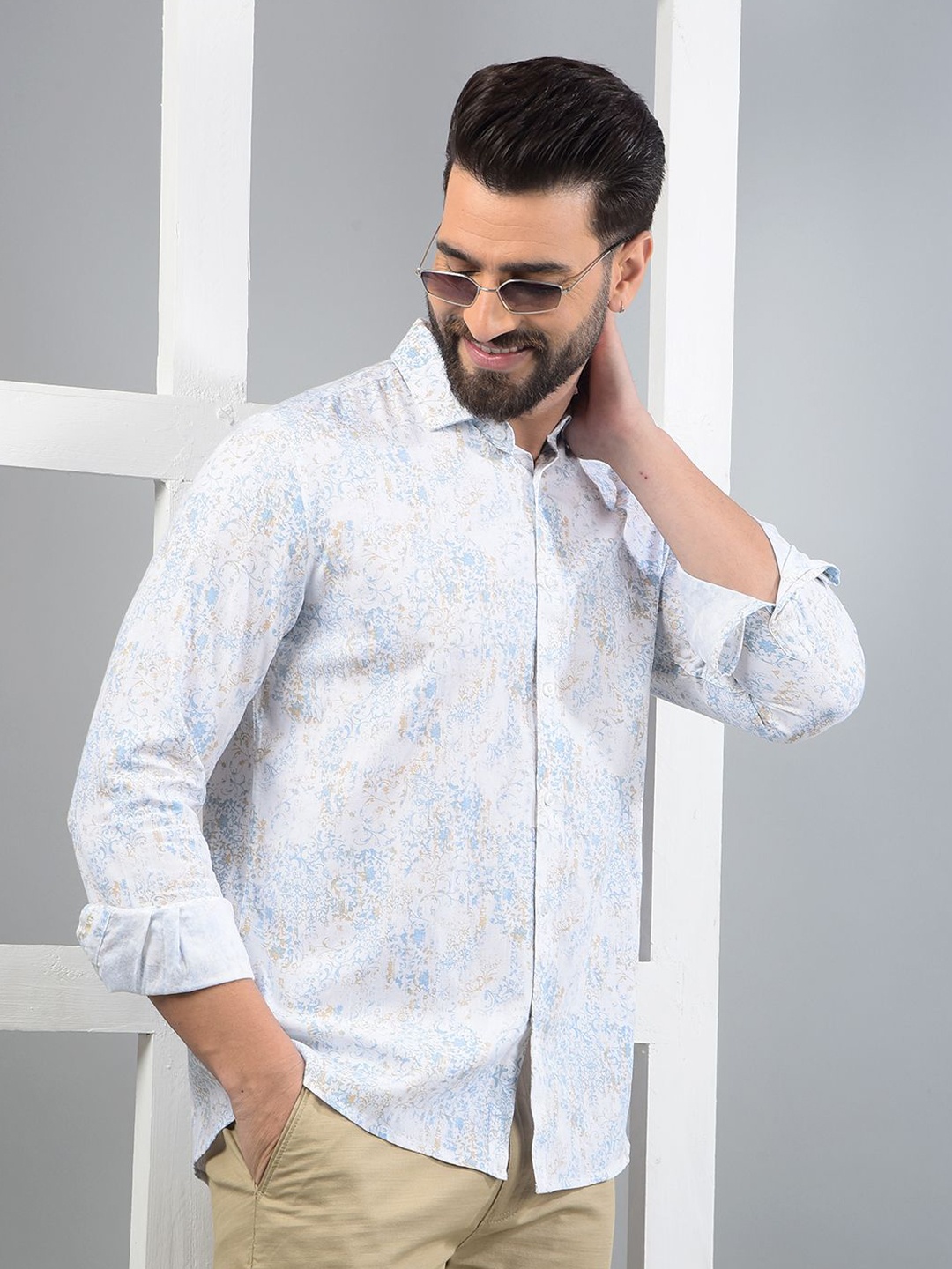 

Crimsoune Club Men Classic Slim Fit Floral Opaque Printed Casual Shirt, Blue