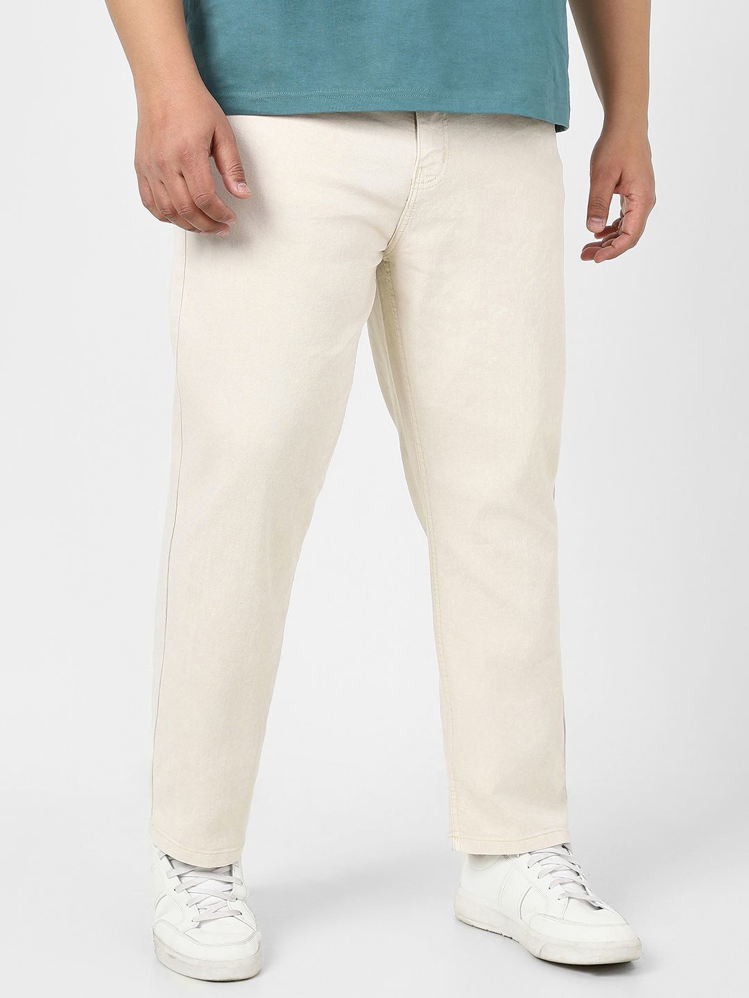 

Urbano Plus Men Ecru Straight Fit Washed Jeans Stretchable, Beige