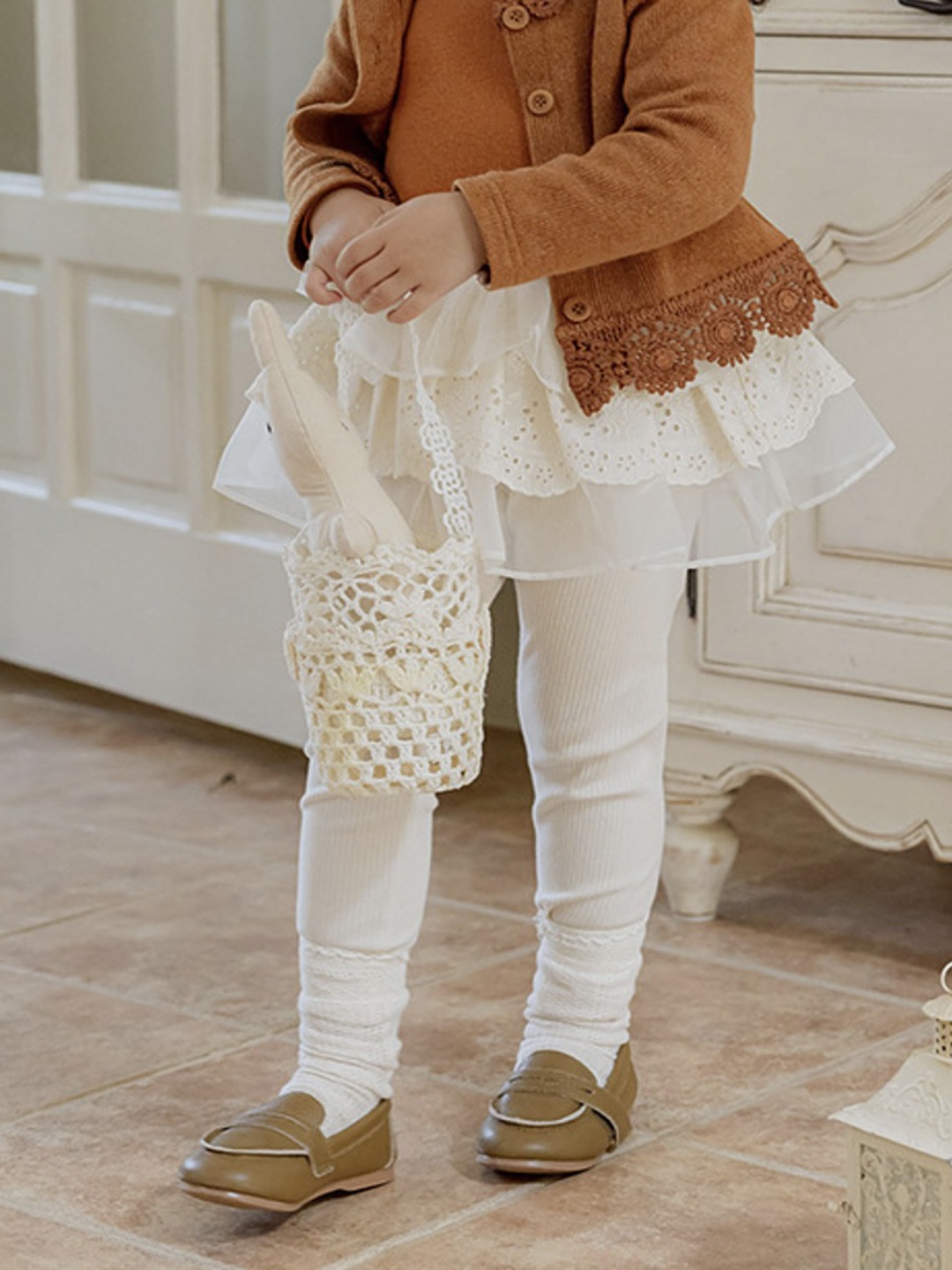 

LULU & SKY Girls High-Rise Trousers, Beige