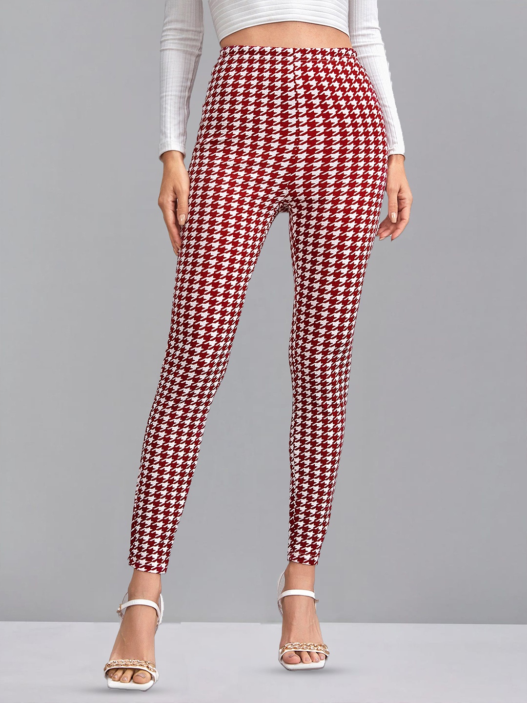 

DTR FASHION Women Checked Jeggings, Red