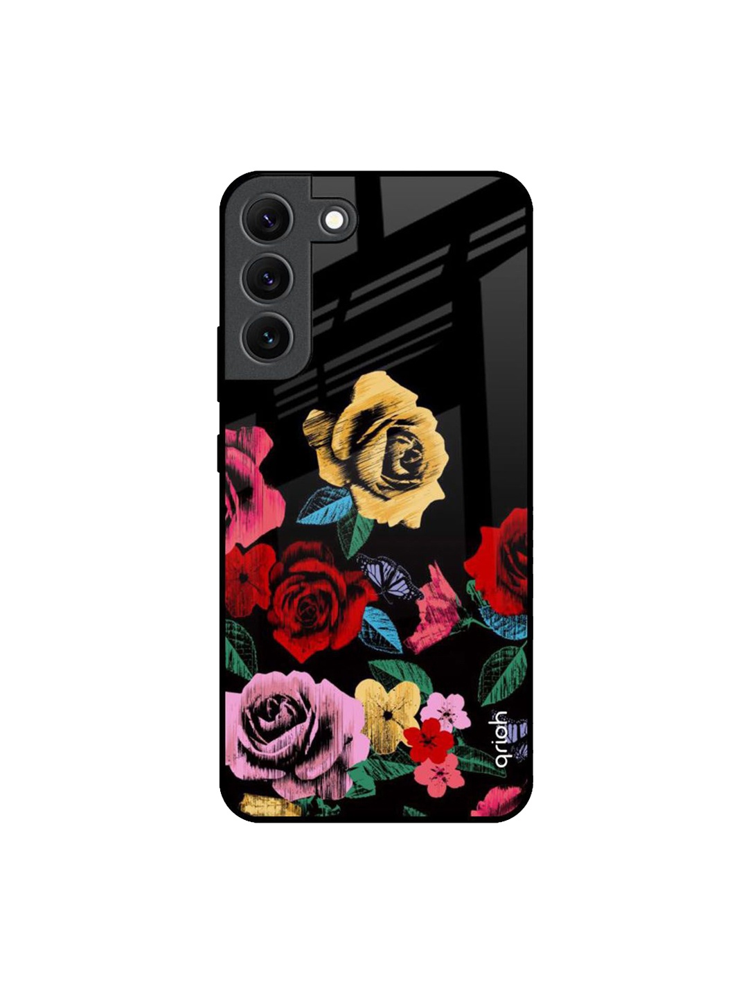 

QRIOH Floral Printed Samsung Galaxy S22 Back Case Mobile Accessories, Black