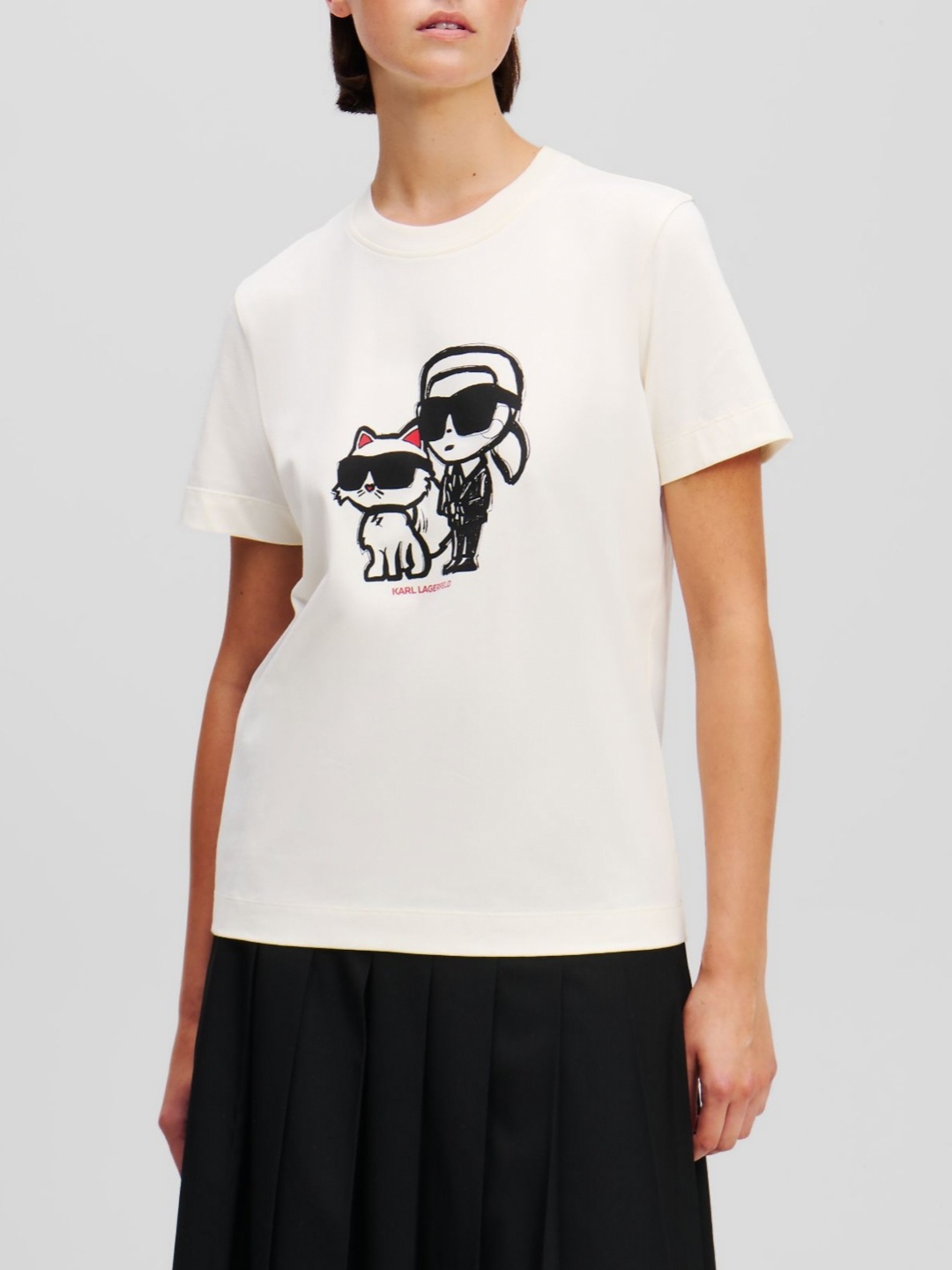 

Karl Lagerfeld Women Printed Applique T-shirt, Cream
