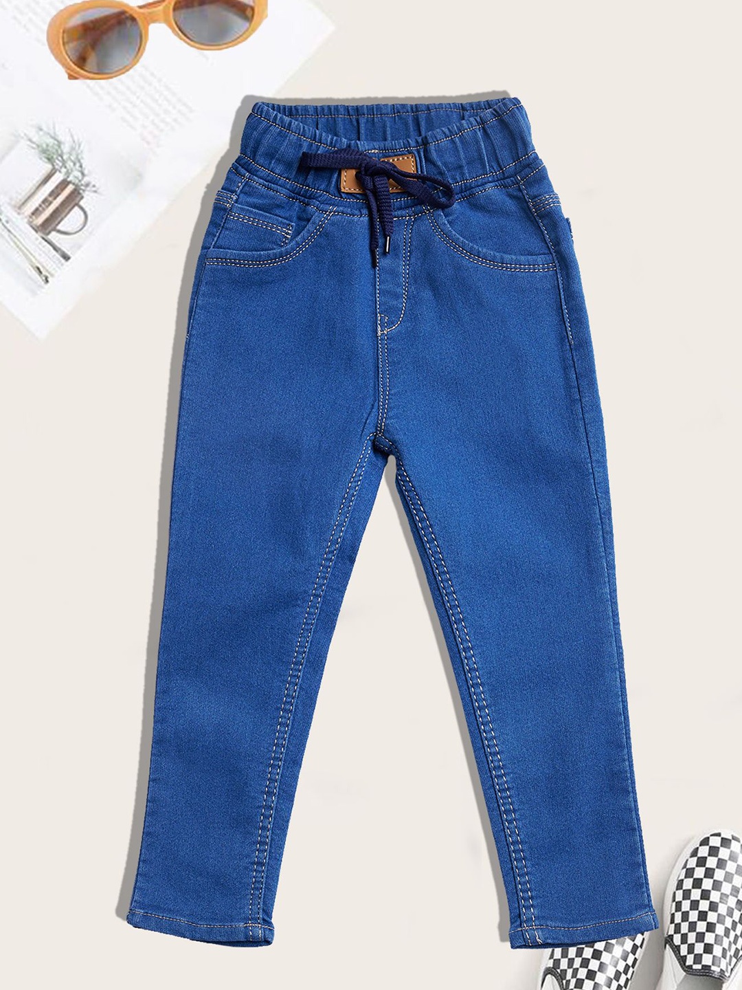 

YK Boys Jogger High-Rise Light Fade Embroidered Jeans, Blue