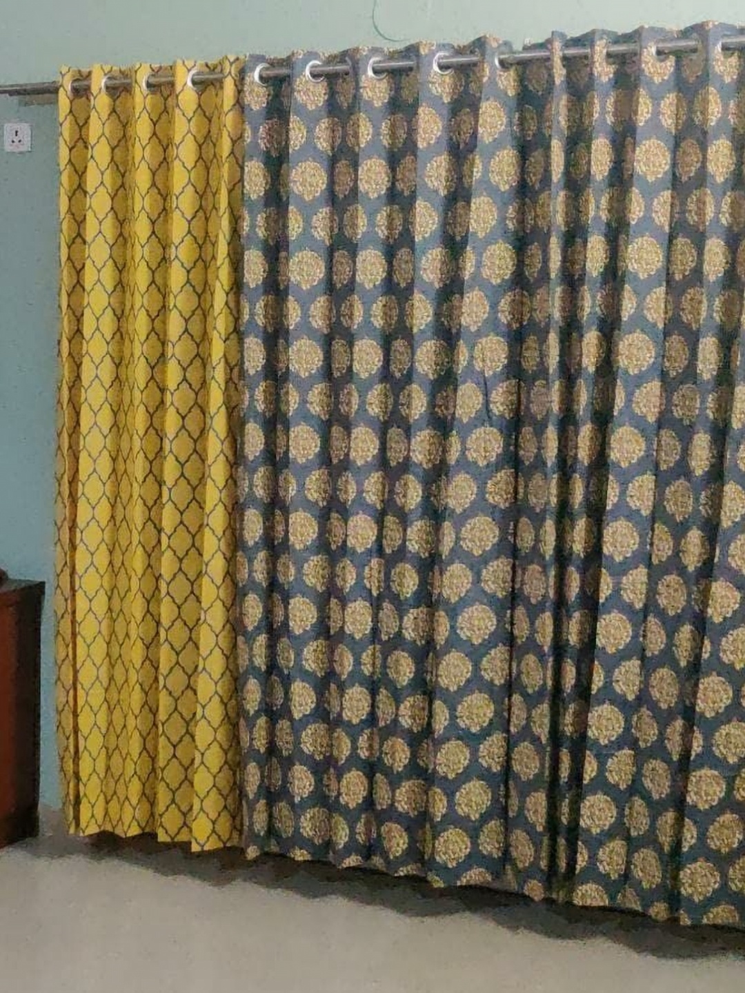 

Trance Home Linen Mustard & Grey 4 Pieces Floral Printed Cotton Window Curtains