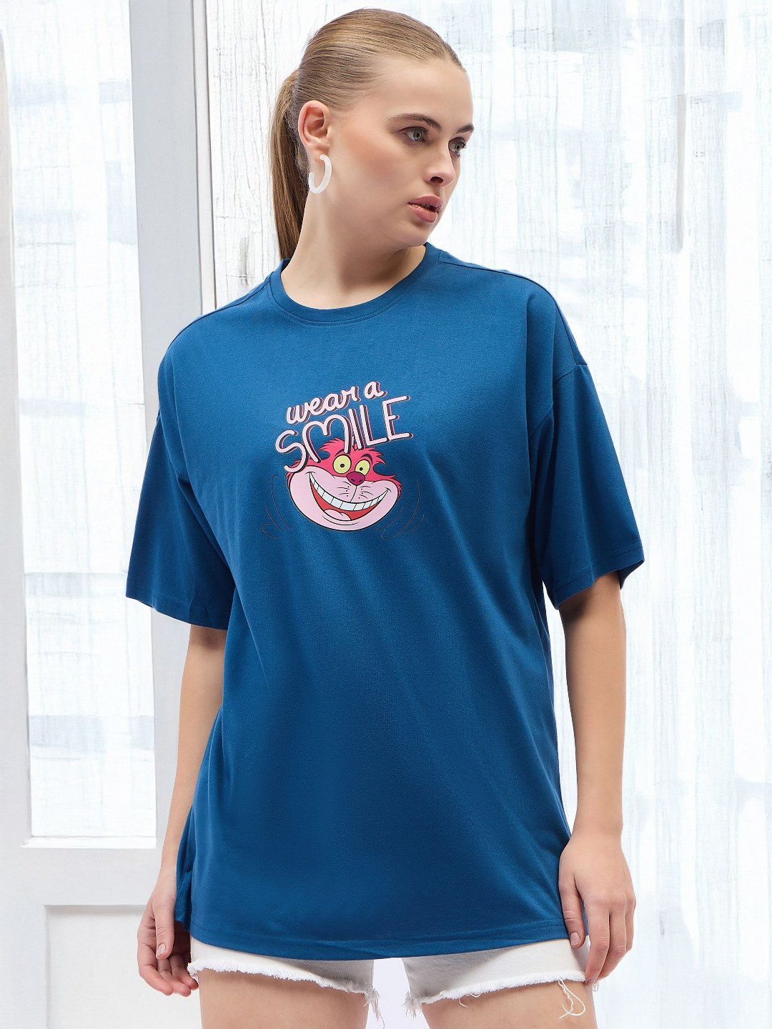 

DressBerry Women Printed Drop-Shoulder Sleeves T-shirt, Turquoise blue