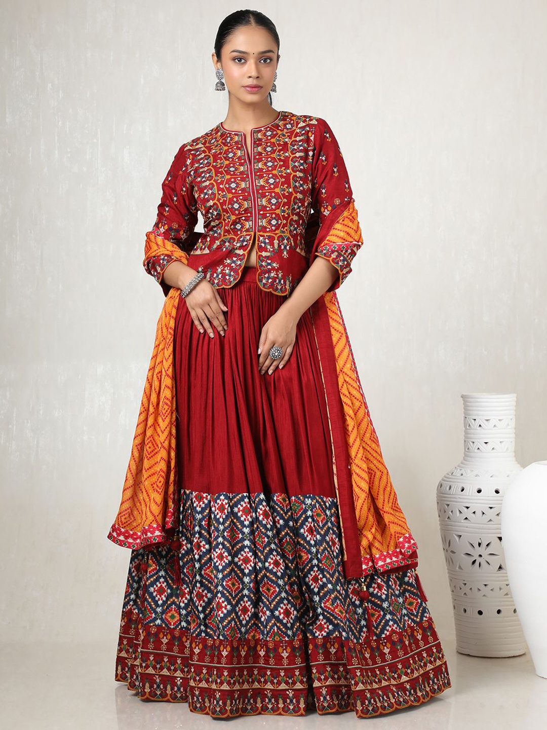 

Soch Embroidered Sequinned Ready to Wear Lehenga & Blouse With Dupatta, Red