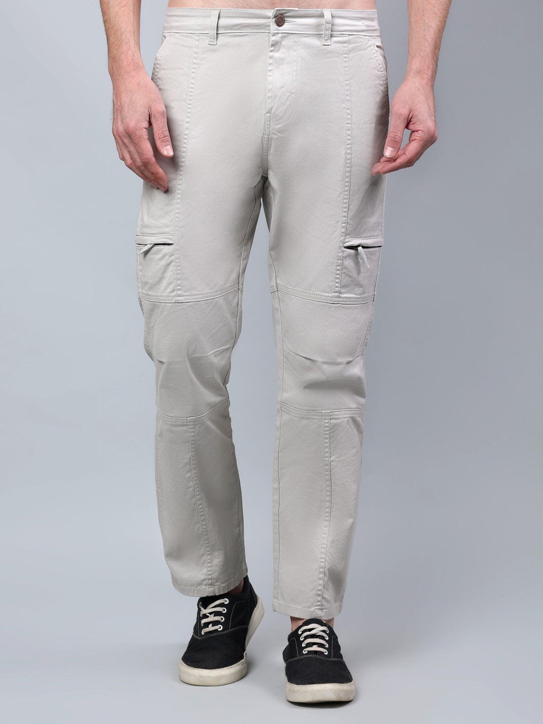 

NUEVOSDAMAS Men Smart Straight Fit High-Rise Pleated Cargos Trousers, Grey