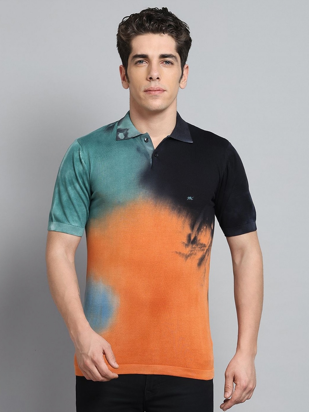 

Monte Carlo Men Polo Collar Pure Cotton Applique T-shirt, Orange
