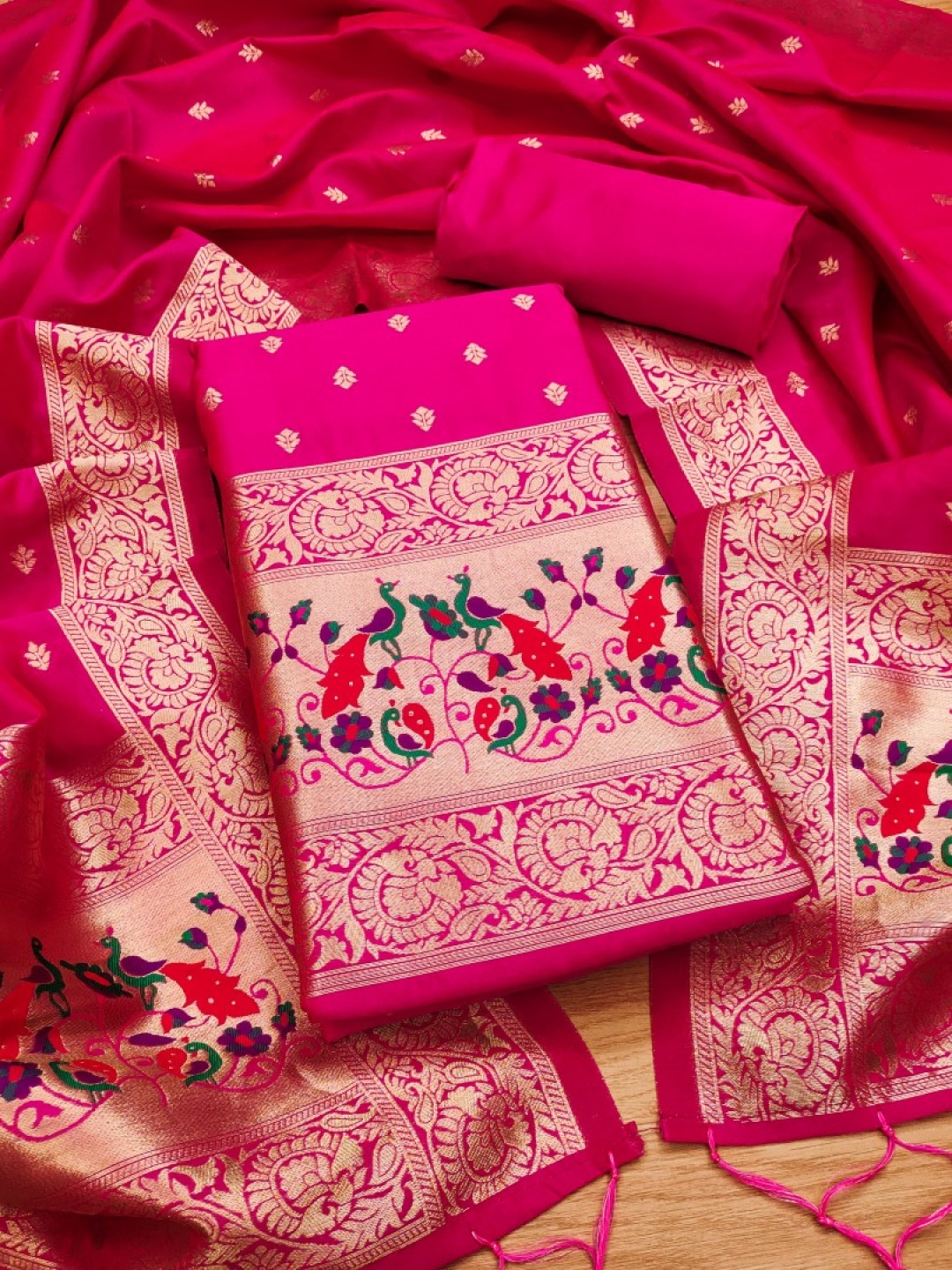 

Rangtulika Floral Woven Design Unstitched Dress Material, Magenta