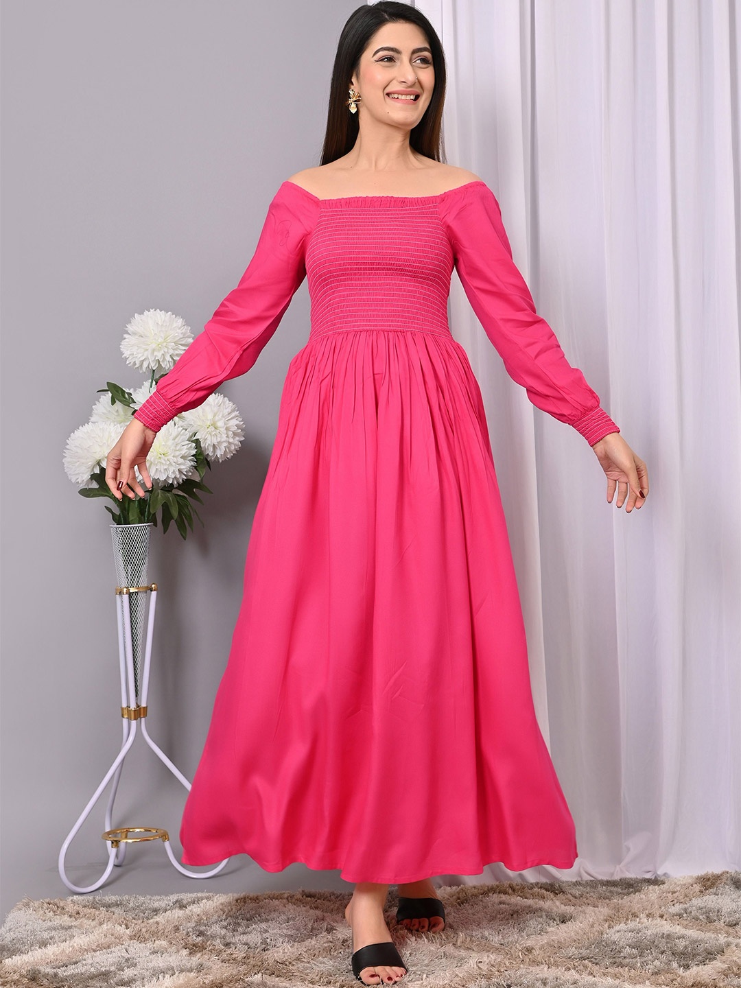 

VYMO Fit & Flare Maxi Dress, Pink