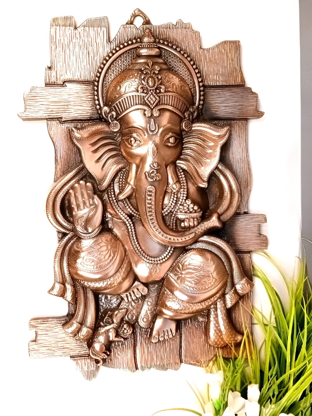 

apka mart Bronze and Black Ganesh Metal Wall Hanging