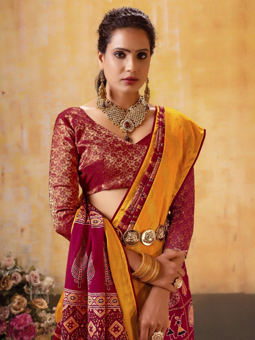 

Mitera Warli Zari Patola Saree, Maroon